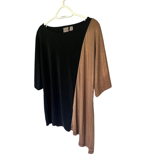 Chico's Easywear Womens Colorblock Top Black Bronze Stretch Top Sz XL - Picture 3 of 8